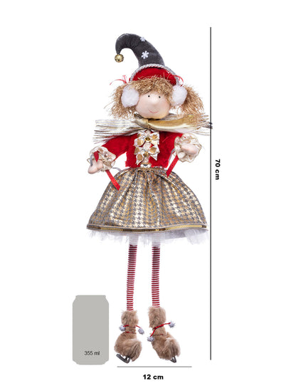muñeca duende duenda patinador de hielo, patines de hielo, ice skater, falda, chaqueta, peluche, esfera, navidad, xmas handmade hecho a mano, rojo, blanco, dorado, plata, queca designs