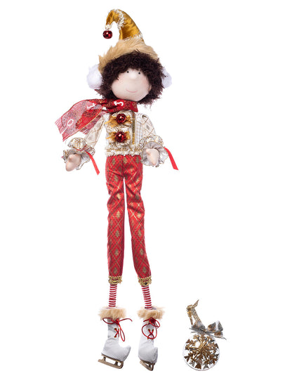muñeco duende patinador de hielo, patines de hielo, ice skater, esfera, copo de nieve, navidad, xmas handmade hecho a mano, rojo, blanco, dorado, plata, queca designs