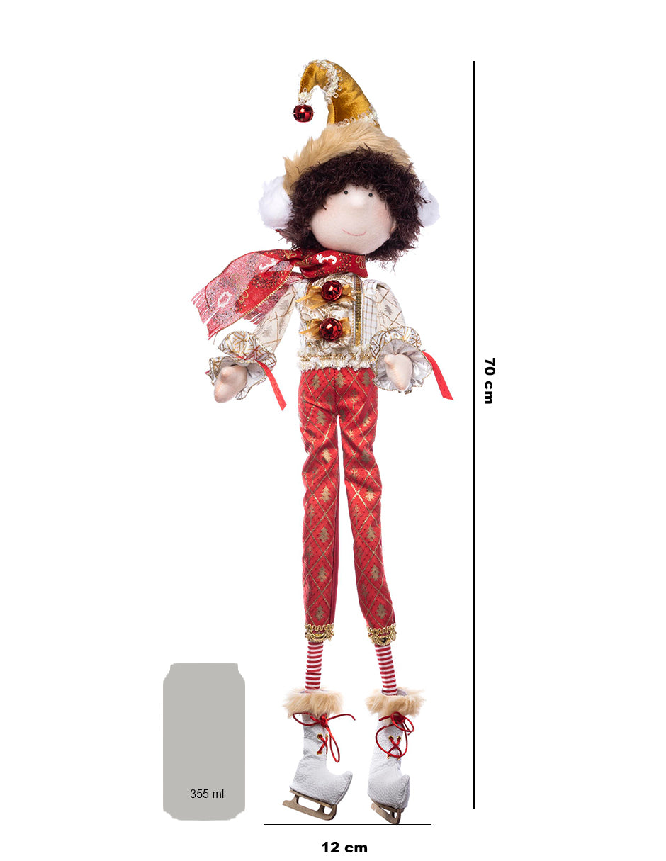 muñeco duende patinador de hielo, patines de hielo, ice skater, esfera, copo de nieve, navidad, xmas handmade hecho a mano, rojo, blanco, dorado, plata, queca designs