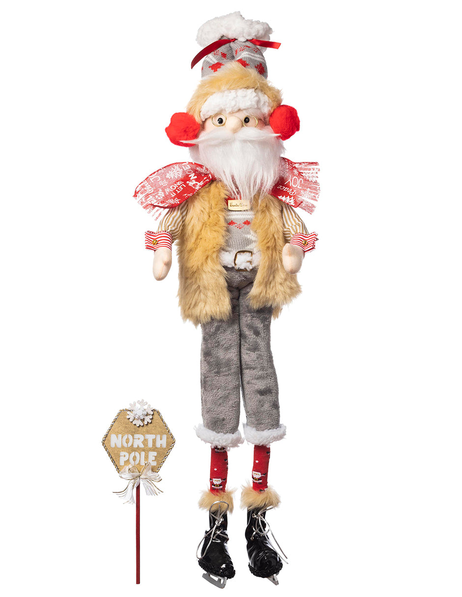 muñeco Santa Claus patinador de hielo, patines de hielo, ice skater, chaleco, suetér, gorro, señal north pole, polo norte, navidad, xmas handmade hecho a mano, rojo, blanco, dorado, plata, queca designs