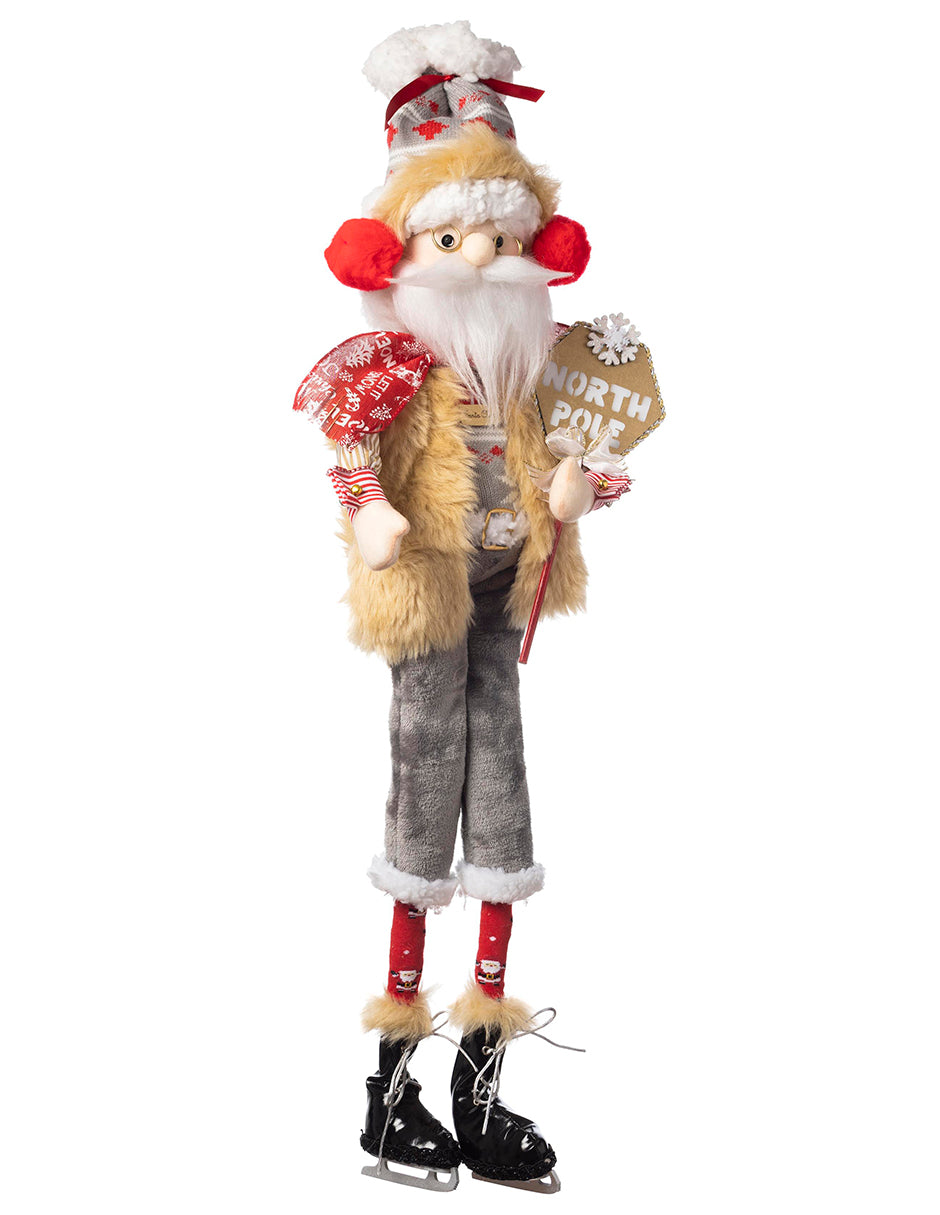 muñeco Santa Claus patinador de hielo, patines de hielo, ice skater, chaleco, suetér, gorro, señal north pole, polo norte, navidad, xmas handmade hecho a mano, rojo, blanco, dorado, plata, queca designs