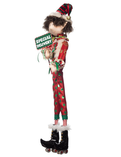 muñeco duende patinador de ruedas, merry christmas, special delivery, entrega especial, navidad roller skaters, xmas handmade hecho a mano, verde, rojo, blanco, dorado, queca designs