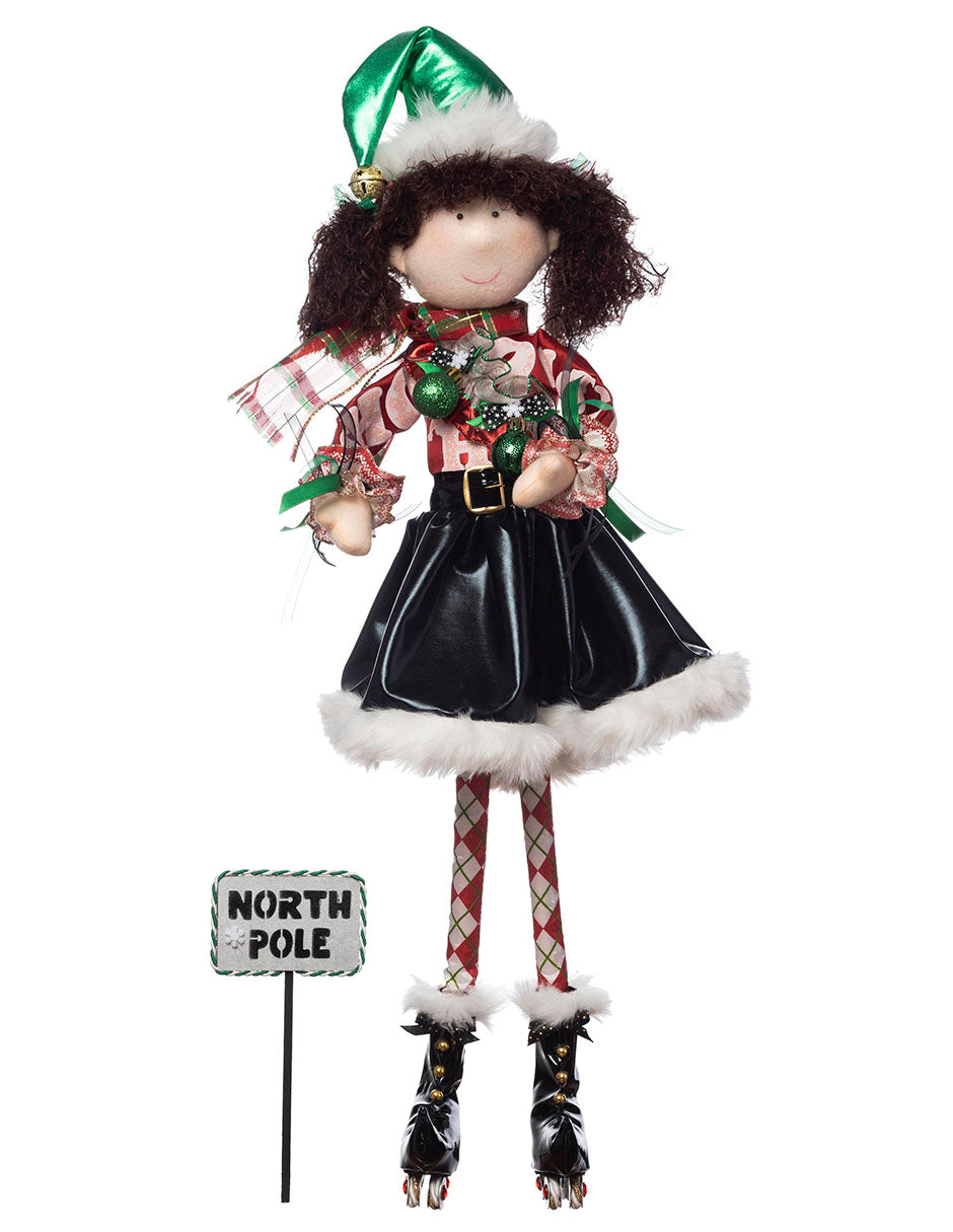muñeca duende duenda patinador de ruedas, merry christmas, falda, señal polo norte, esferas, navidad, roller skaters, xmas handmade hecho a mano, verde, rojo, blanco, dorado, negro, queca designs