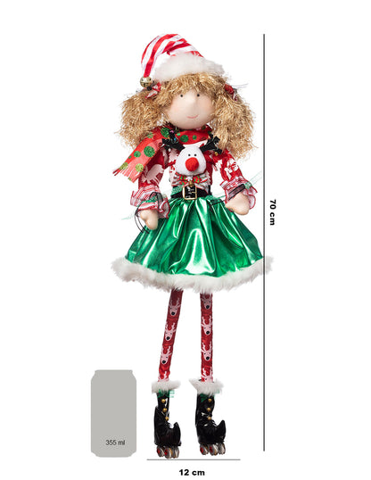 muñeca duende duenda patinador de ruedas, merry christmas, falda, esfera, reno, navidad, roller skaters, xmas handmade hecho a mano, verde, rojo, blanco, dorado, negro, queca designs