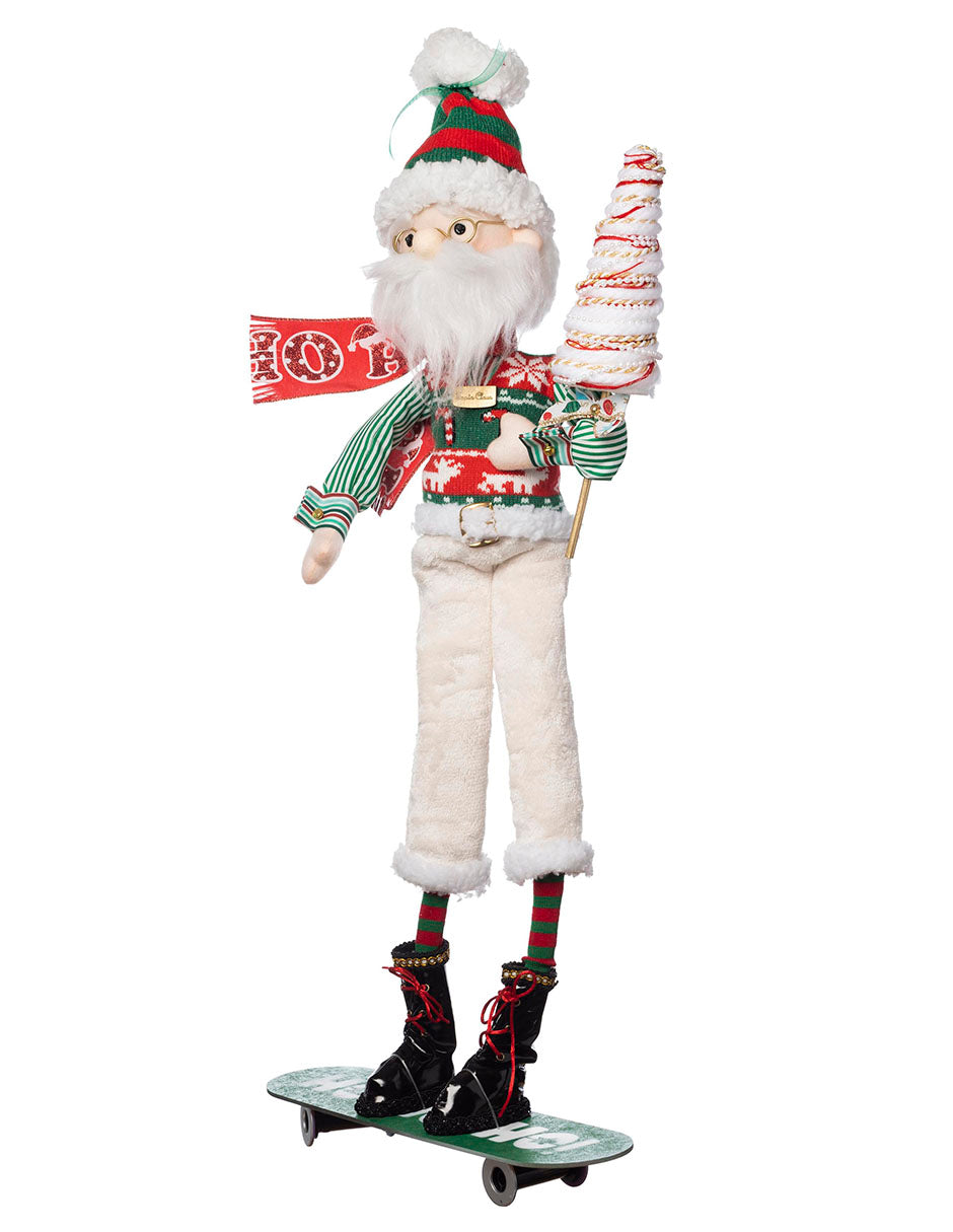 muñeco Santa Claus patinador, patineta, merry christmas, ho ho ho, gorro, paleta caramelo, navidad, roller skaters, xmas handmade hecho a mano, verde, rojo, blanco, dorado, negro, queca design