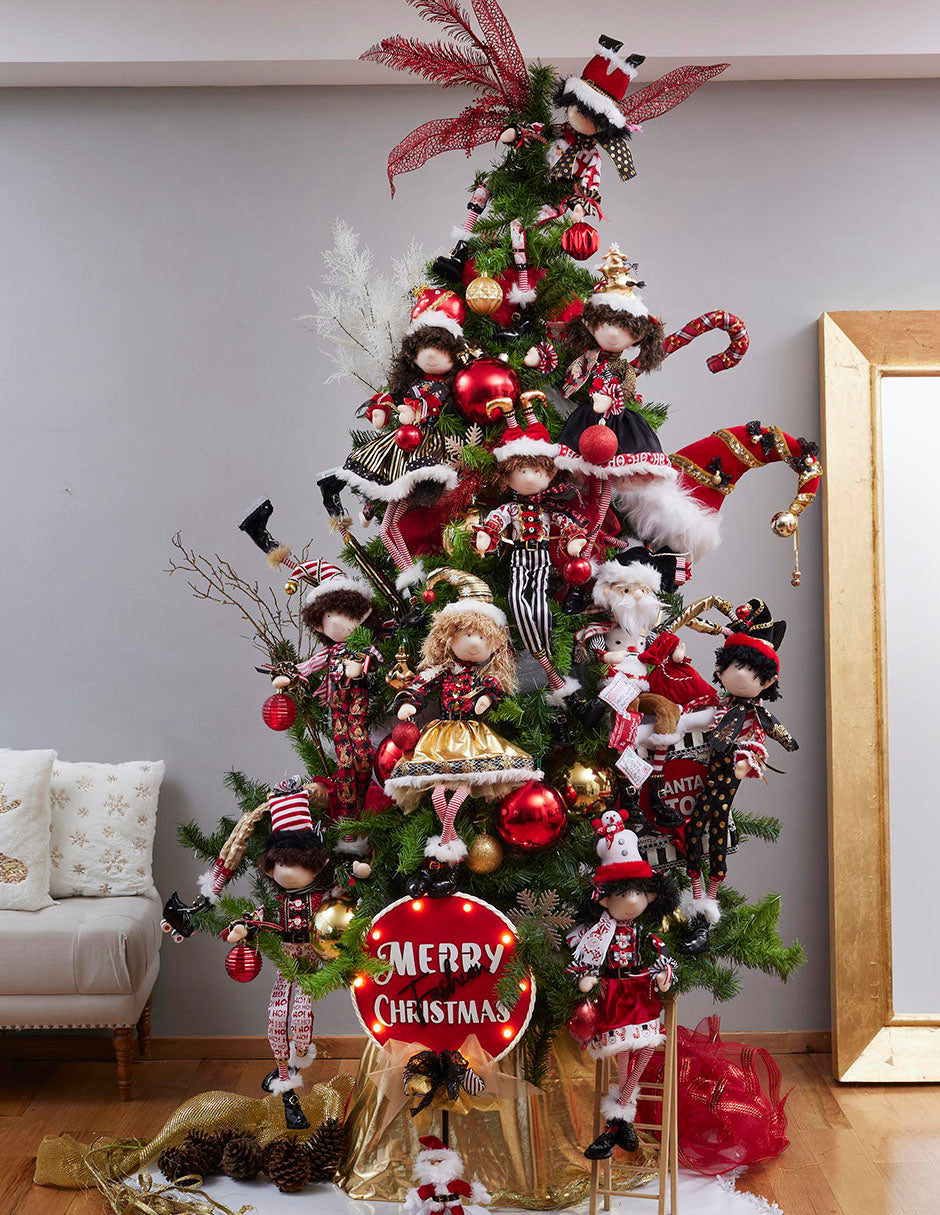 Santa Claus con gorro de costal, señal Stop y regalos 70 cm