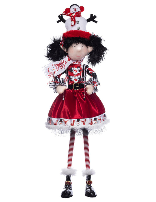 Duenda con falda roja y gorro muñeco nieve 70 cm