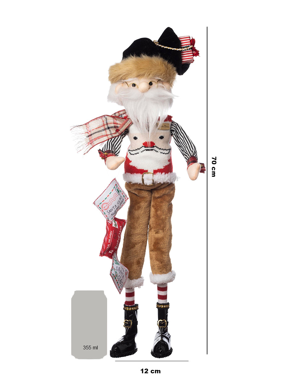 Santa Claus con gorro de costal, señal Stop y regalos 70 cm