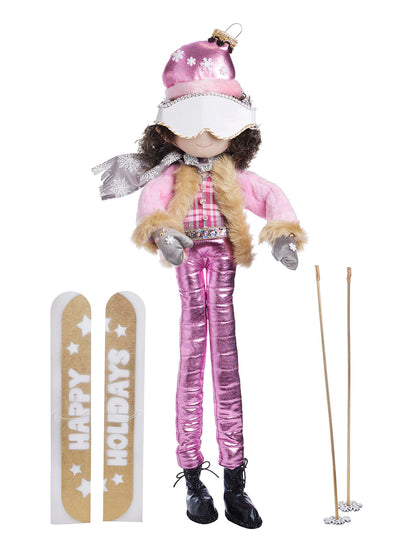 muñeca esquiadora esquís duende duenda happy holidays merry christmas navidad ski nieve winter invierno xmas handmade hecho a mano, negro, rosa, blanco, dorado, beige, pink, queca designs