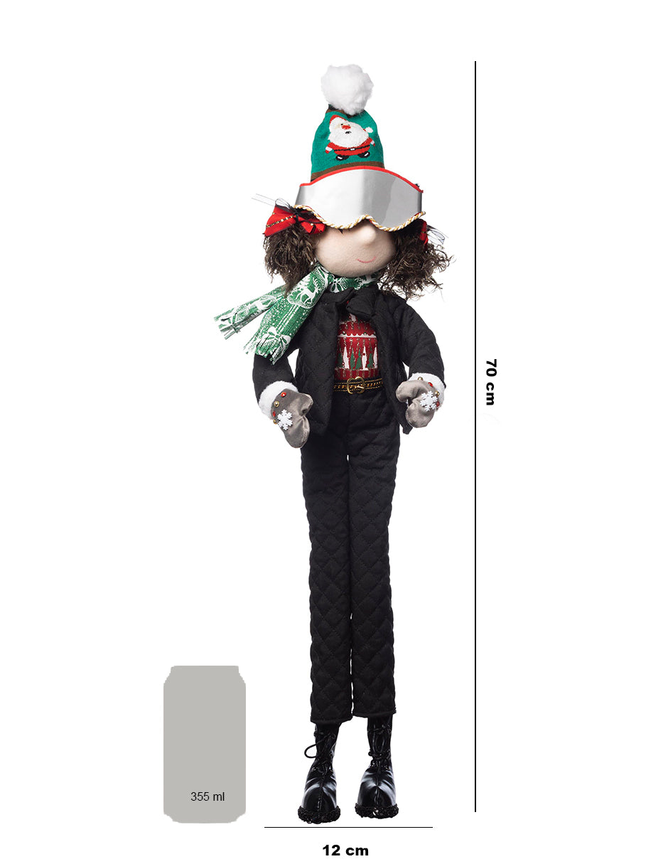 muñeca esquiadora esquís duende duenda merry christmas navidad ski nieve winter invierno xmas handmade hecho a mano negro rojo verde blanco plata santa claus queca designs