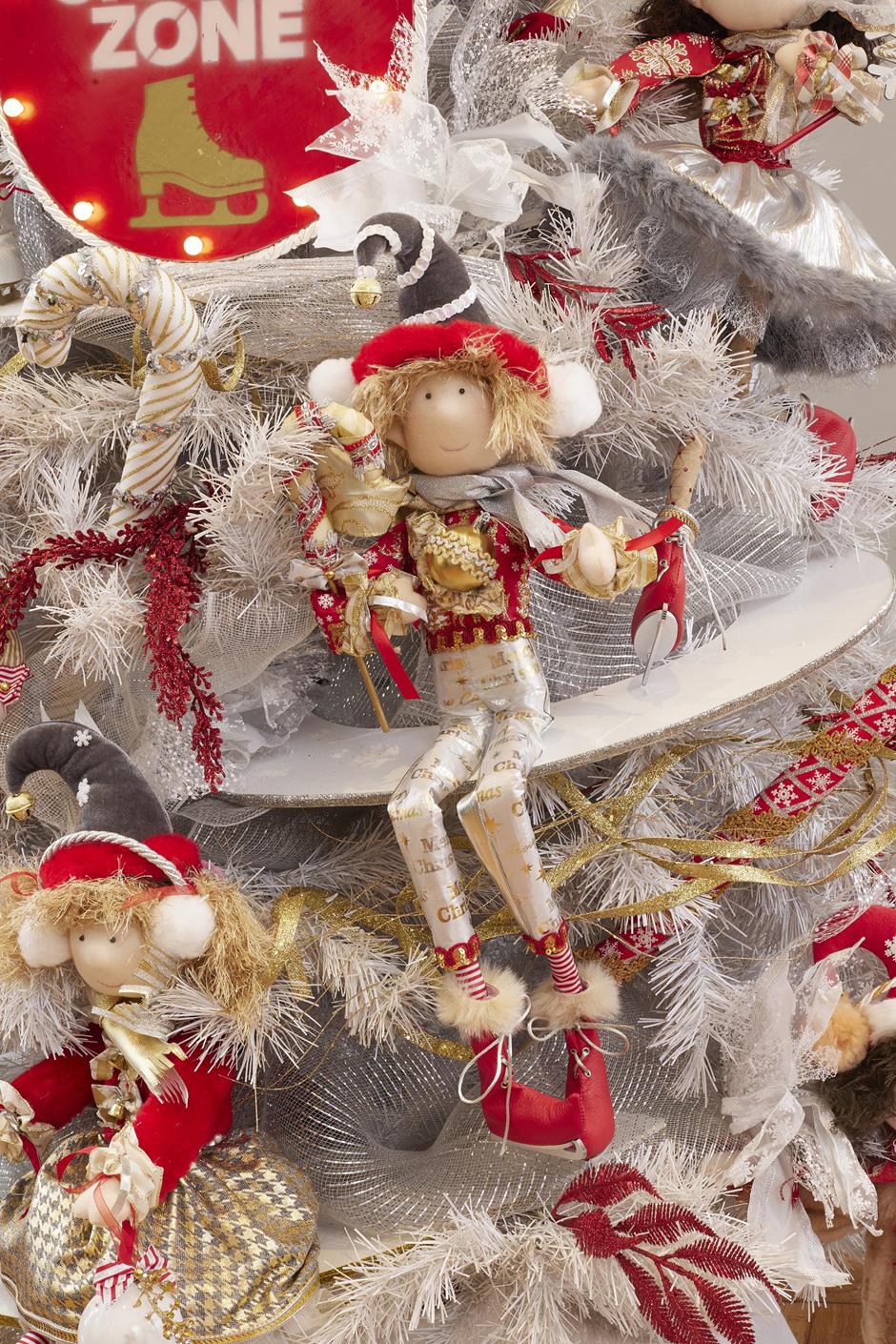 muñeco duende patinador de hielo, patines de hielo, ice skater, esfera, bastón caramelo, navidad, xmas handmade hecho a mano, rojo, blanco, dorado, plata, queca designs
